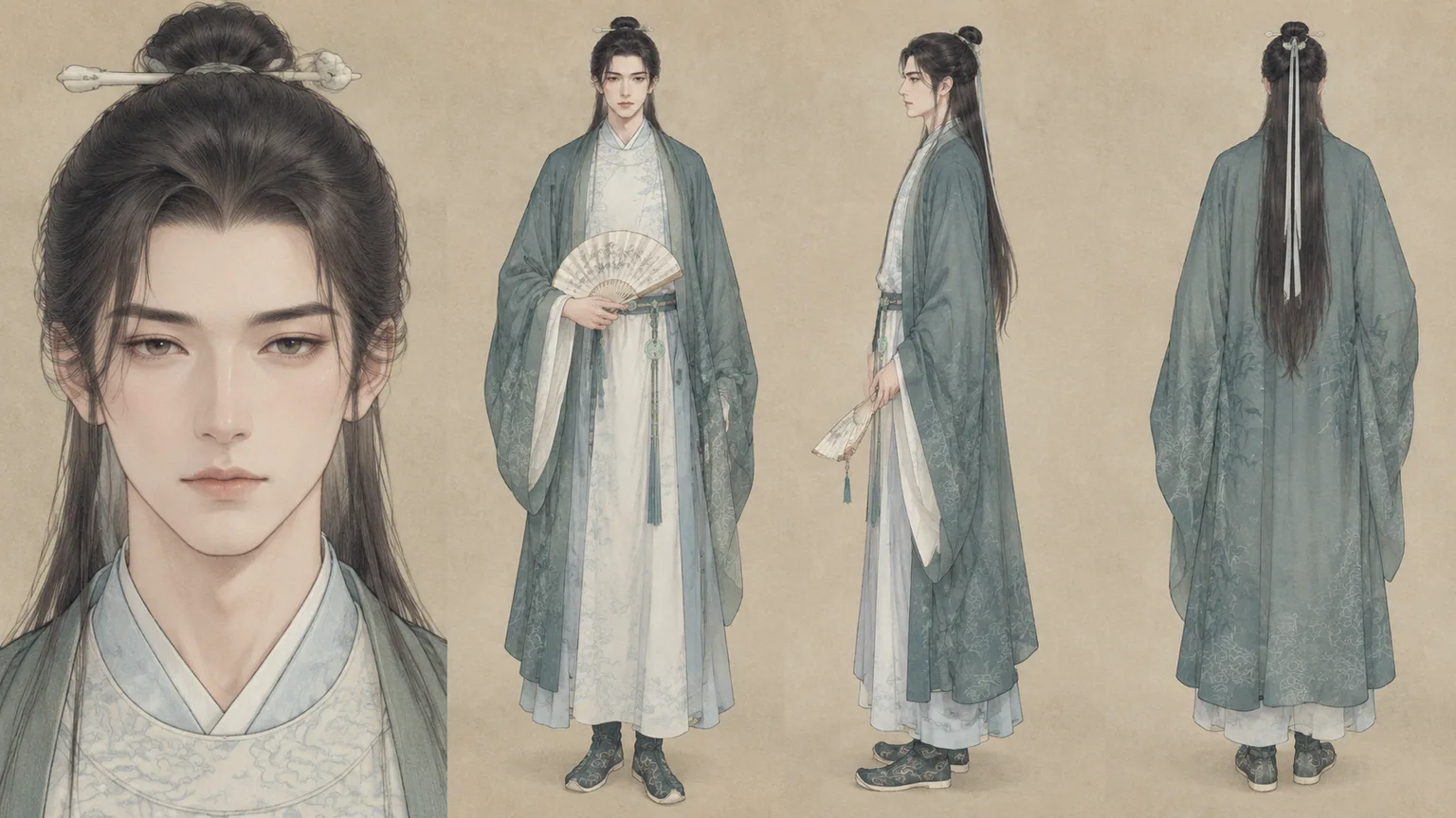 工笔画角色人物-御风公子