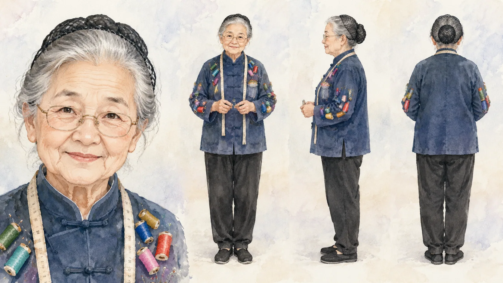 水彩角色人物-阿婆