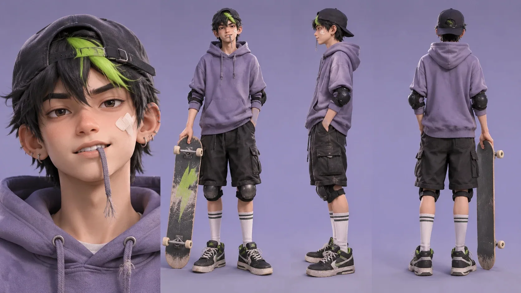 风格化3D角色人物-滑板少年·阿拓
