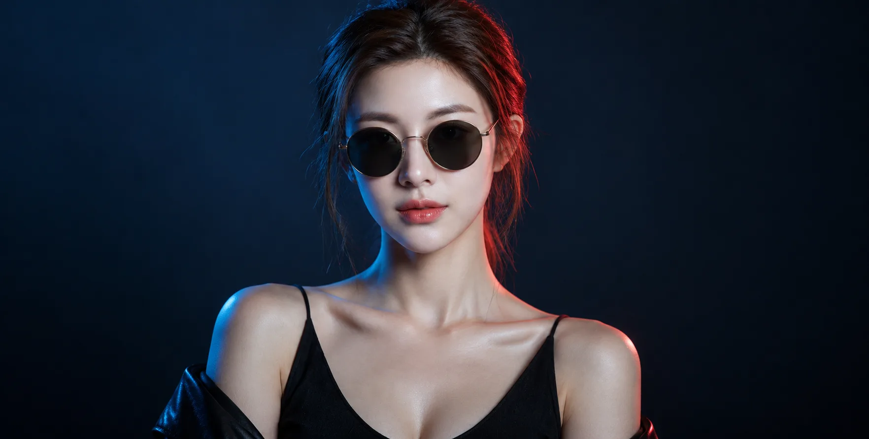 赛博暗黑风复古墨镜女肖像