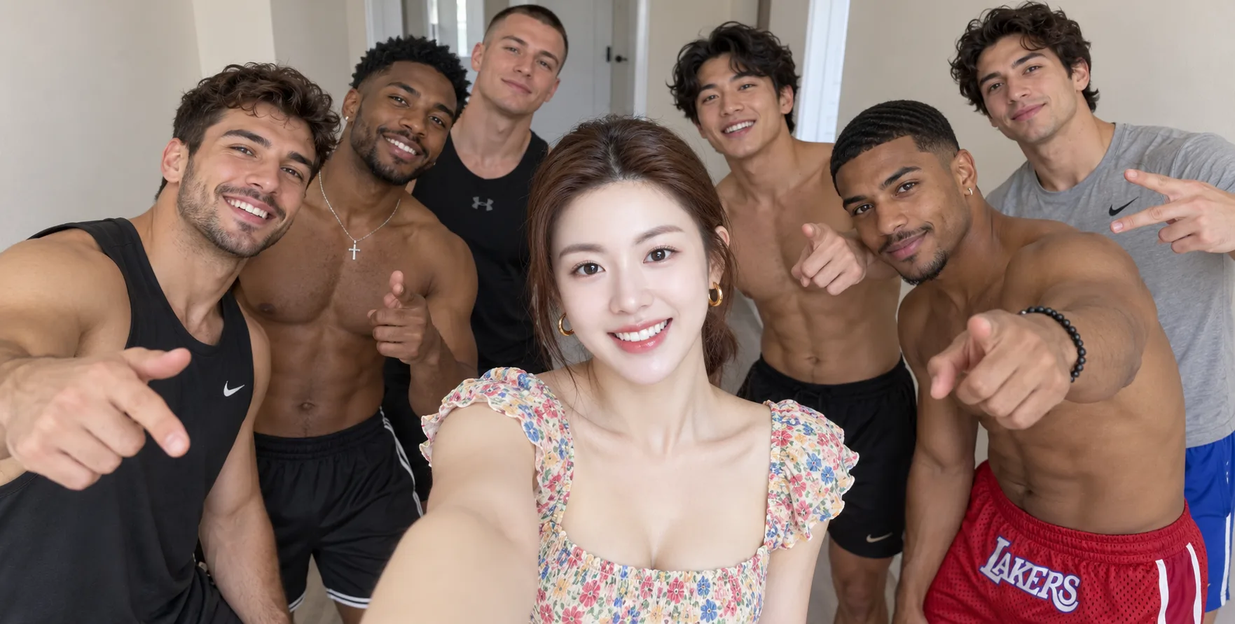 碎花上衣与运动男团欢乐自拍