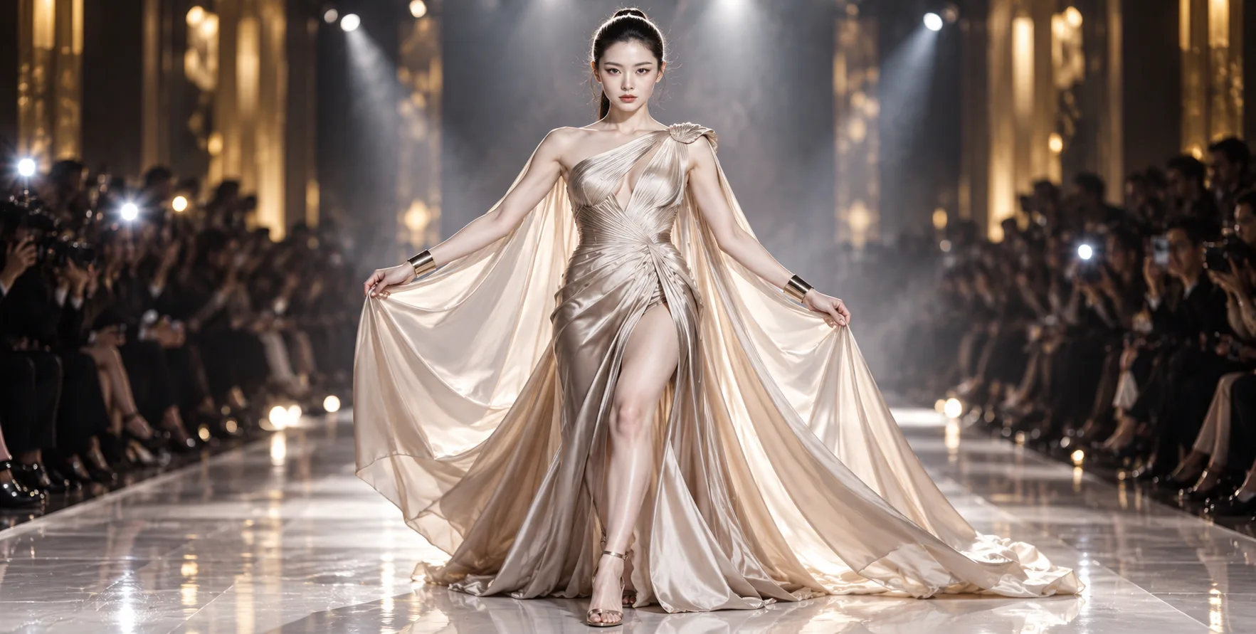 聚光灯下的高定披风礼服超模