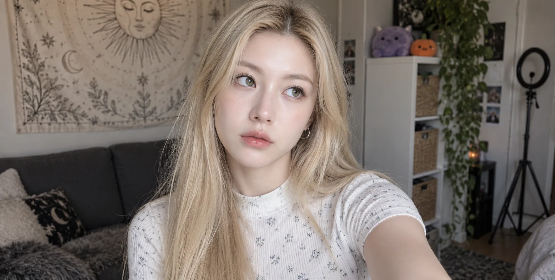 成年女性的柔和哥特风居家自拍