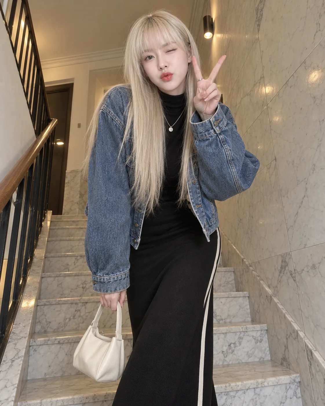酷女孩自拍：金发俏皮比耶