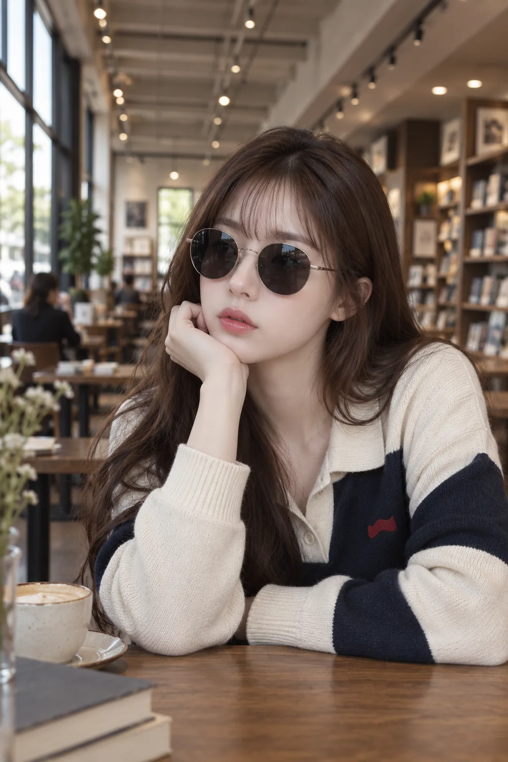 慵懒午后咖啡馆沉思少女