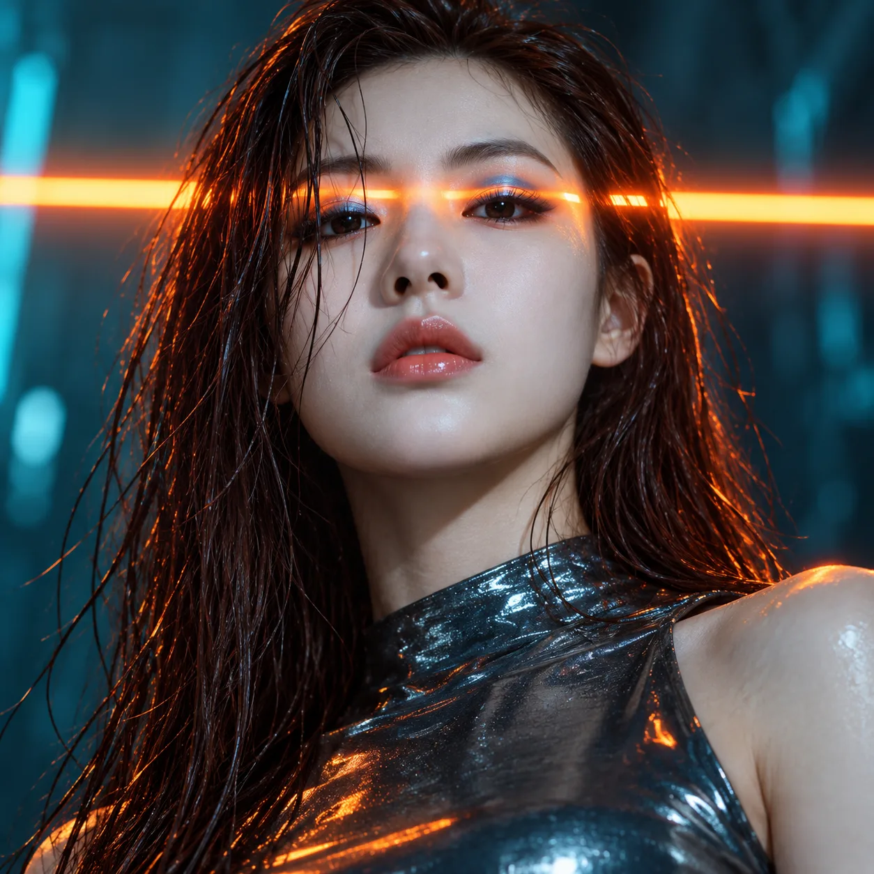 霓虹光影下的赛博朋克少女