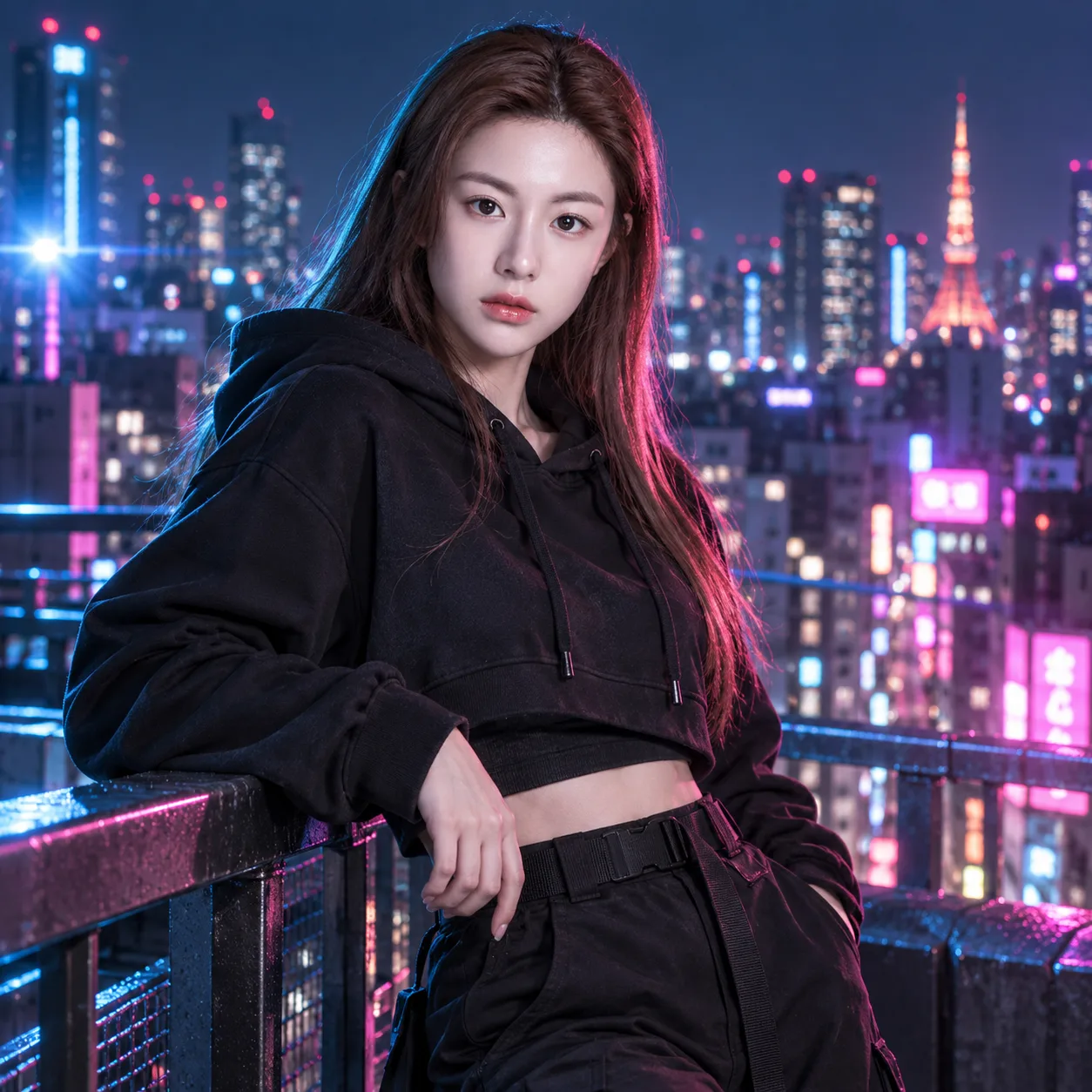 东京霓虹夜幕下的街头少女
