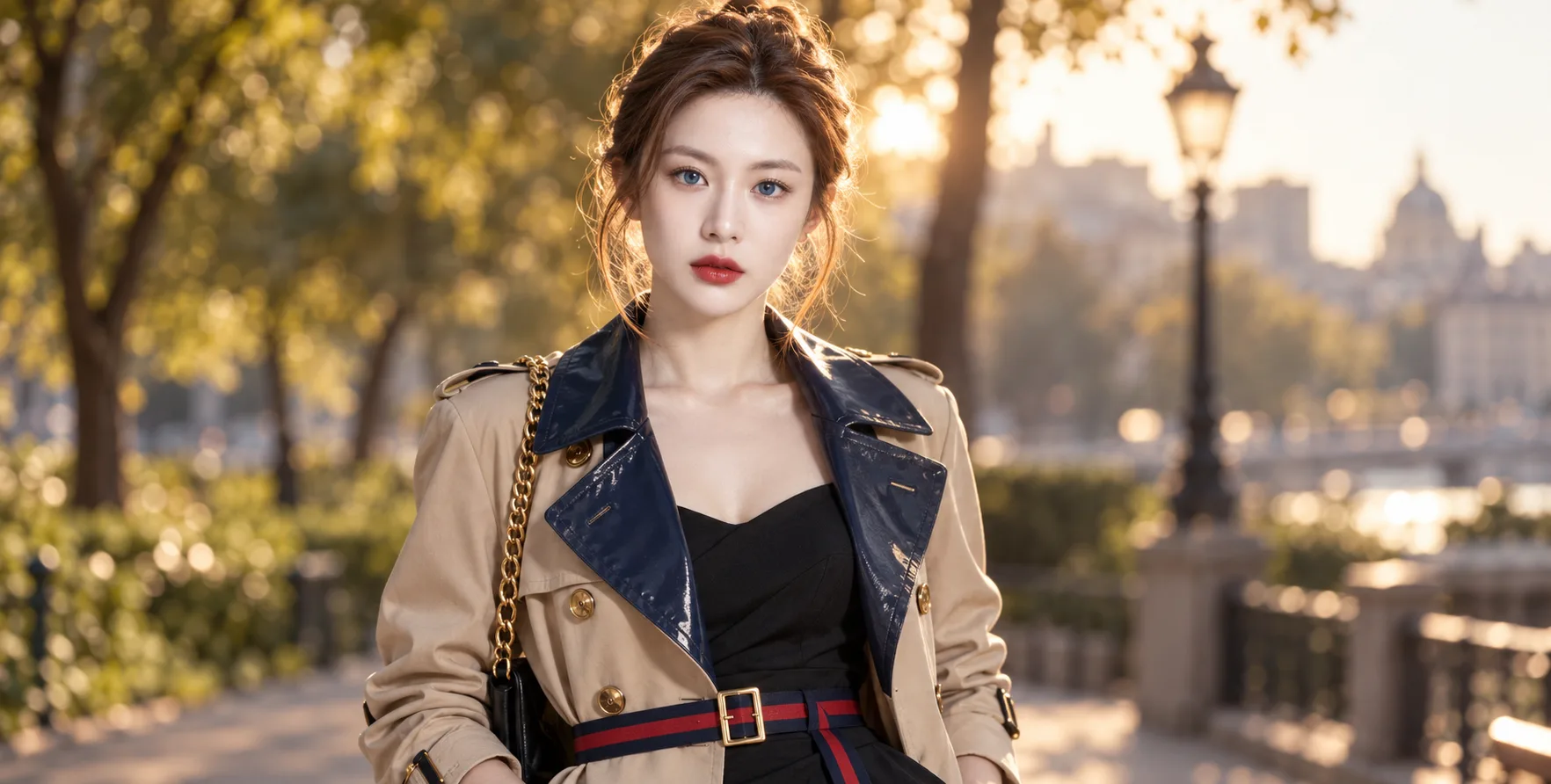 蓝眸红唇风衣女的顶级杂志大片