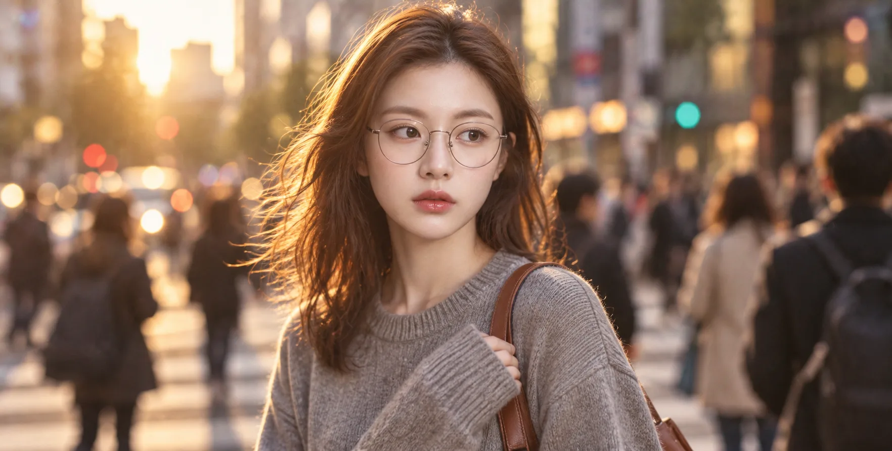 黄金时刻城市街头的电影感少女