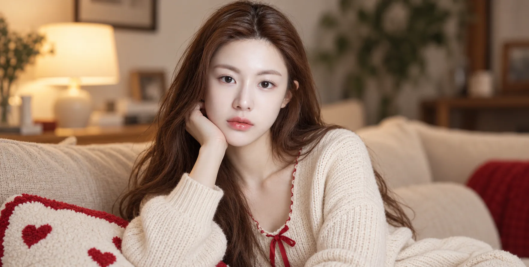 Warm Living-Room Portrait on a Beige Sofa