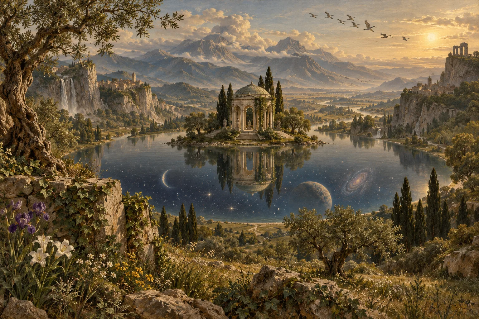 Surreal Sacred Island in a Renaissance Landscape