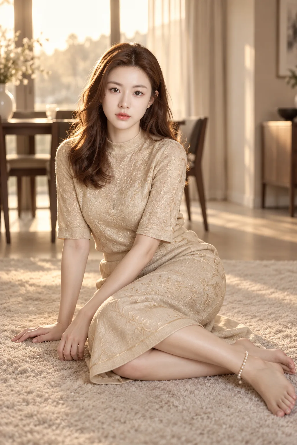 Warm Golden-Hour Indoor Fashion Portrait