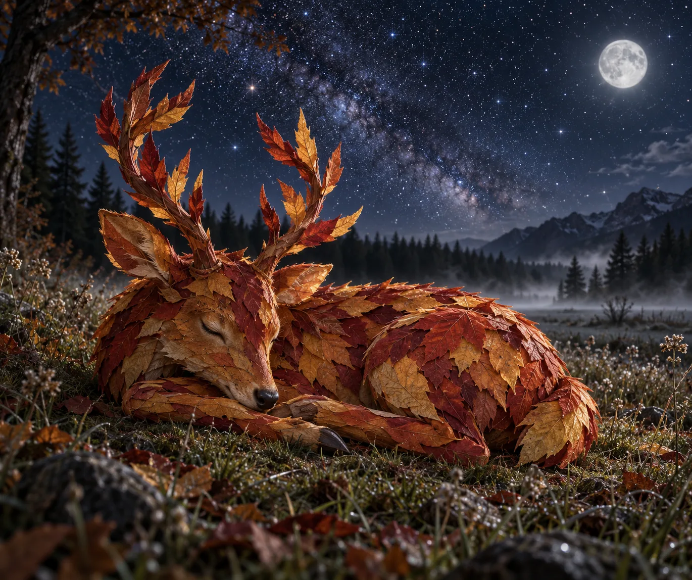 繁星月光下的秋叶幻鹿