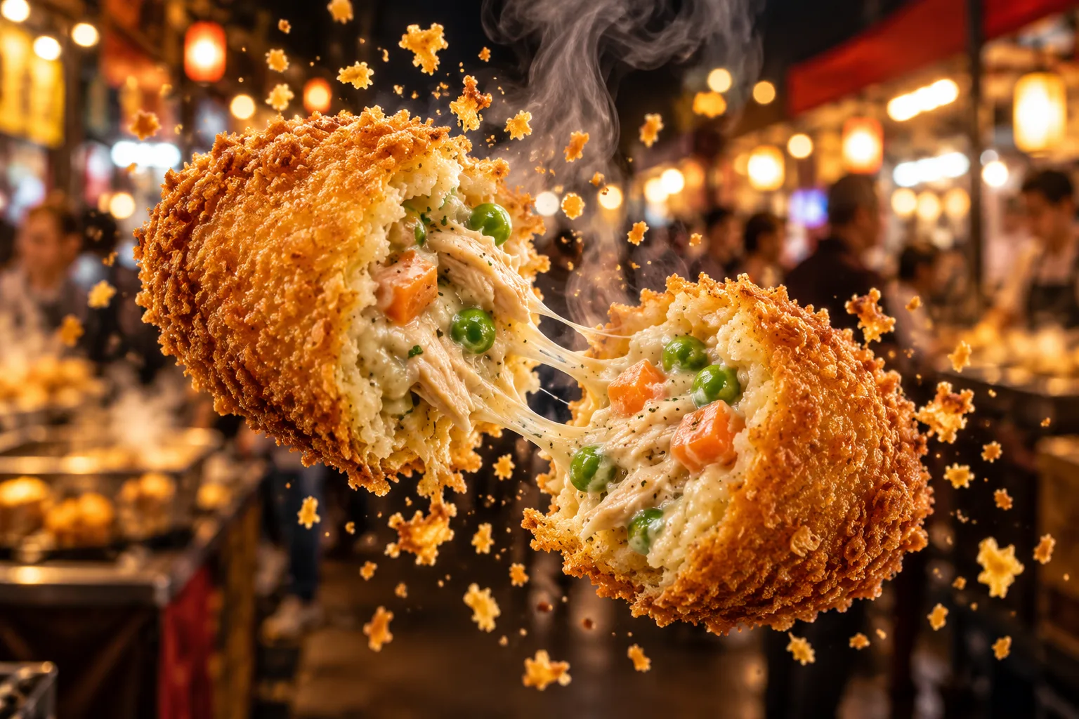 夜市炸物半空爆裂拉丝特写