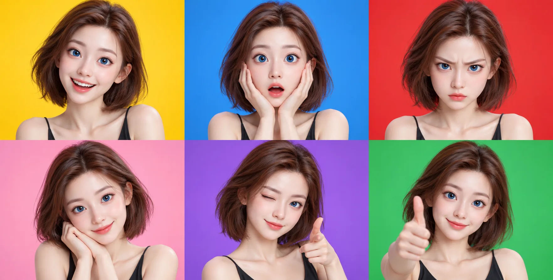 原创三维动画女孩六宫格表情集