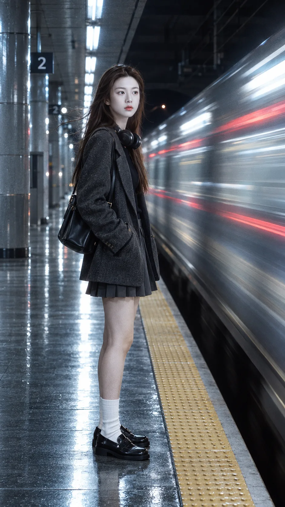 午夜站台的长曝光都市肖像