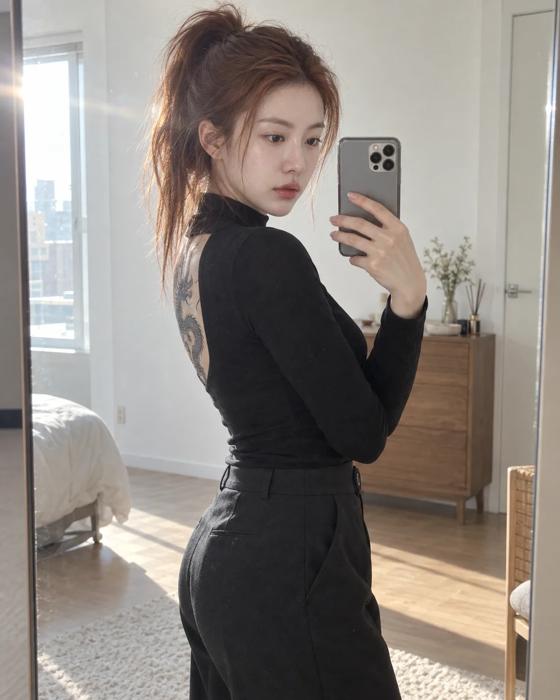 红发成年女性的自然镜面自拍