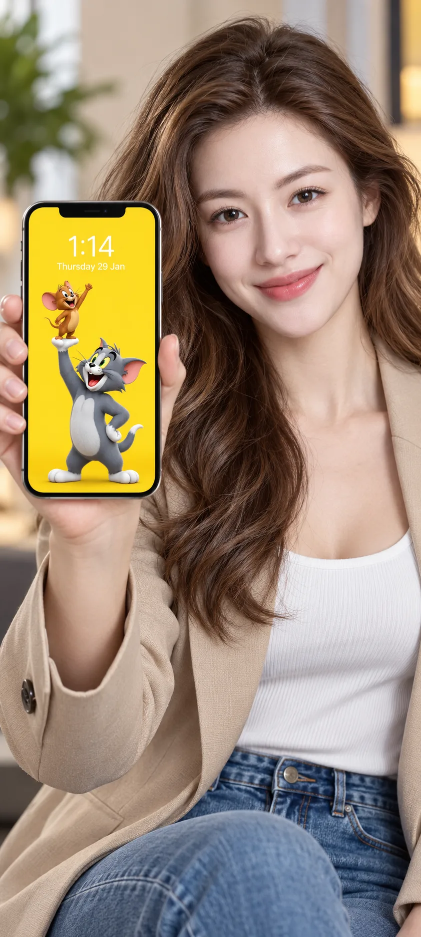 黄色背景上的汤姆与杰瑞手机广告壁纸