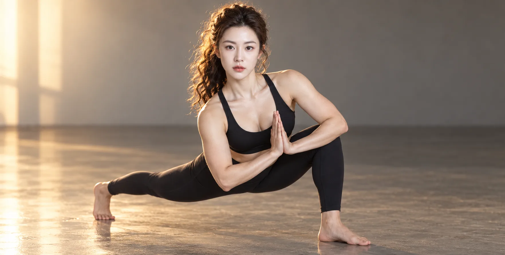 金色轮廓光下的商业瑜伽肖像
