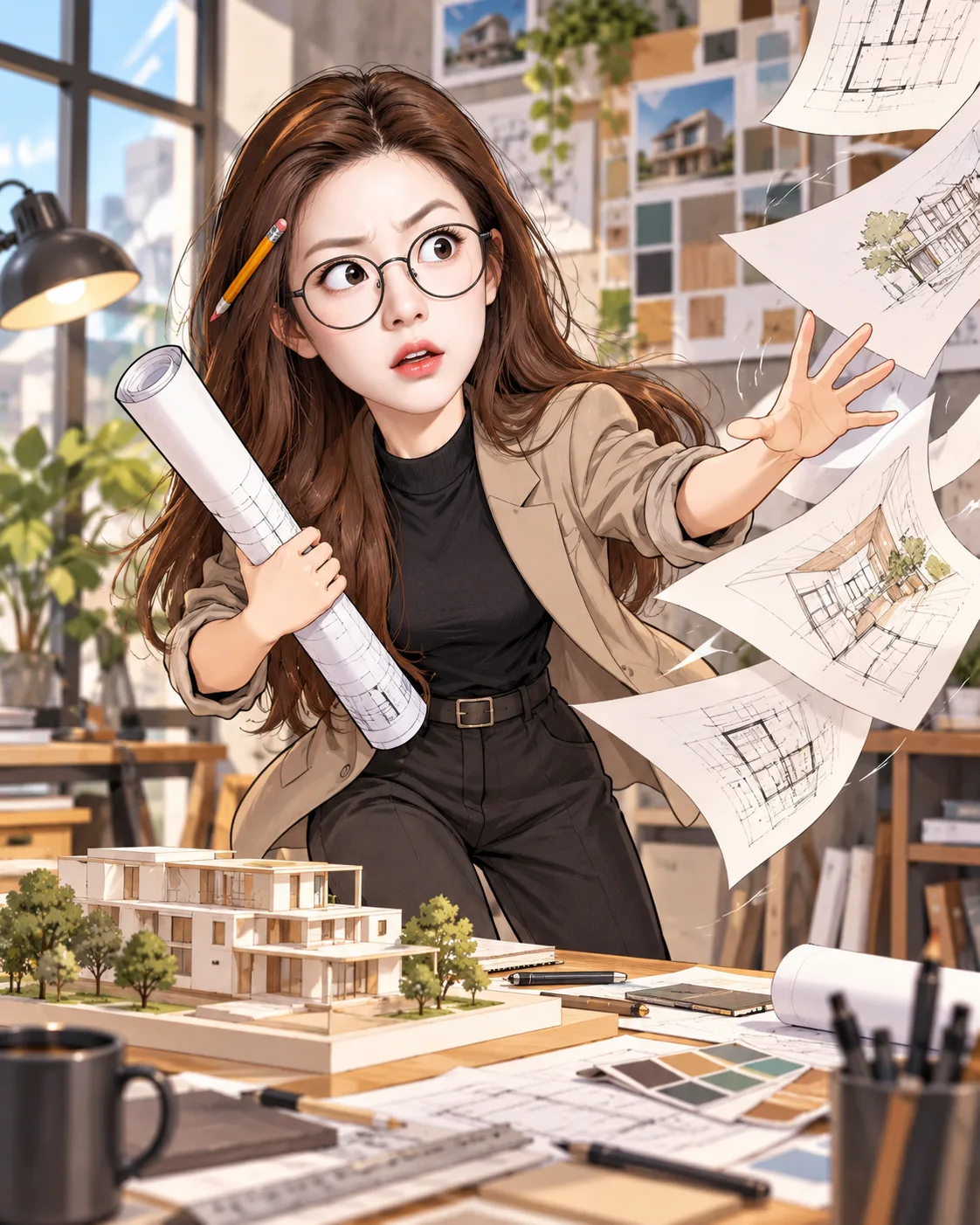建筑师工作室里的幽默职业漫画像