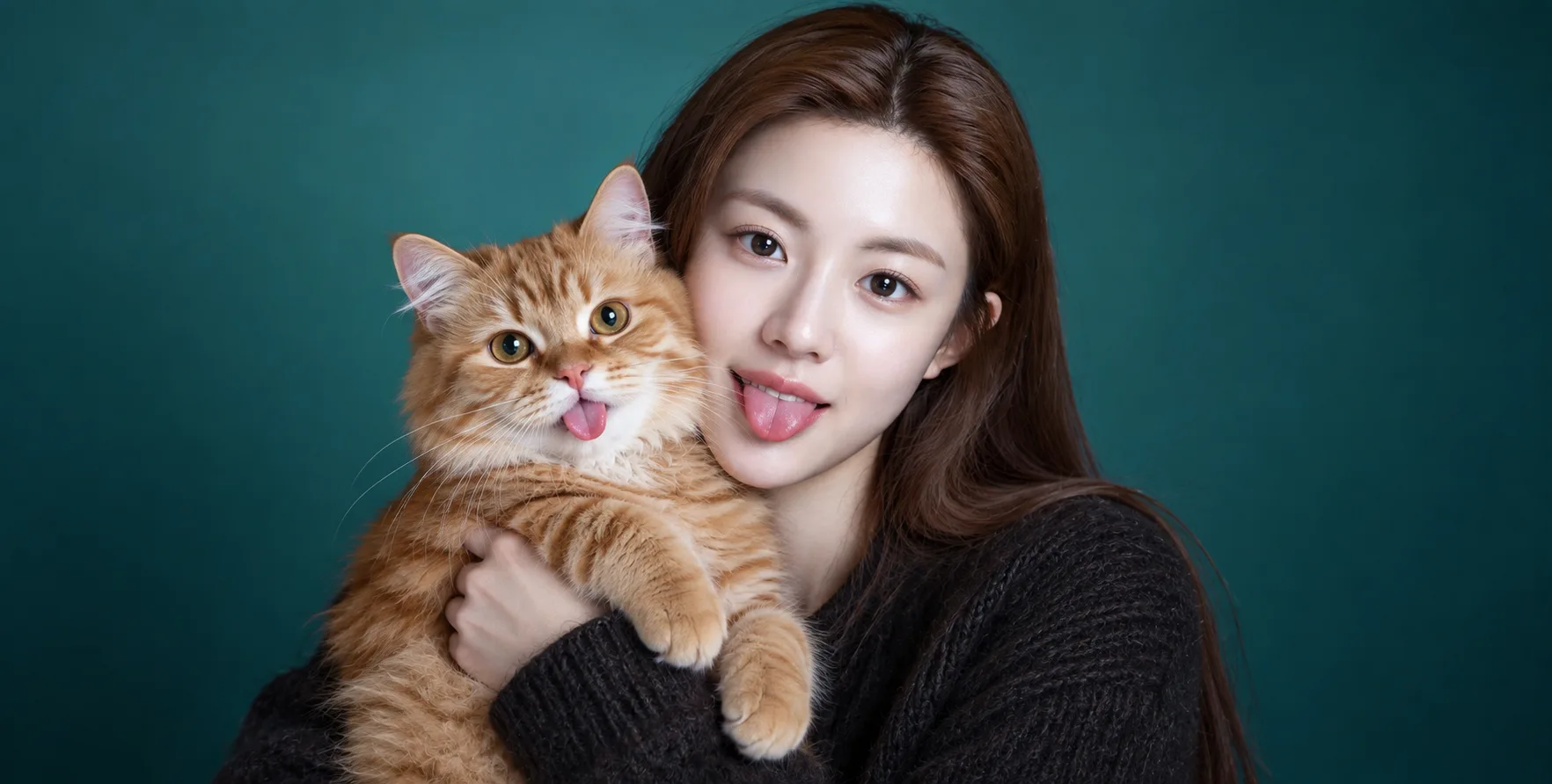成年女子与橘猫的俏皮棚拍