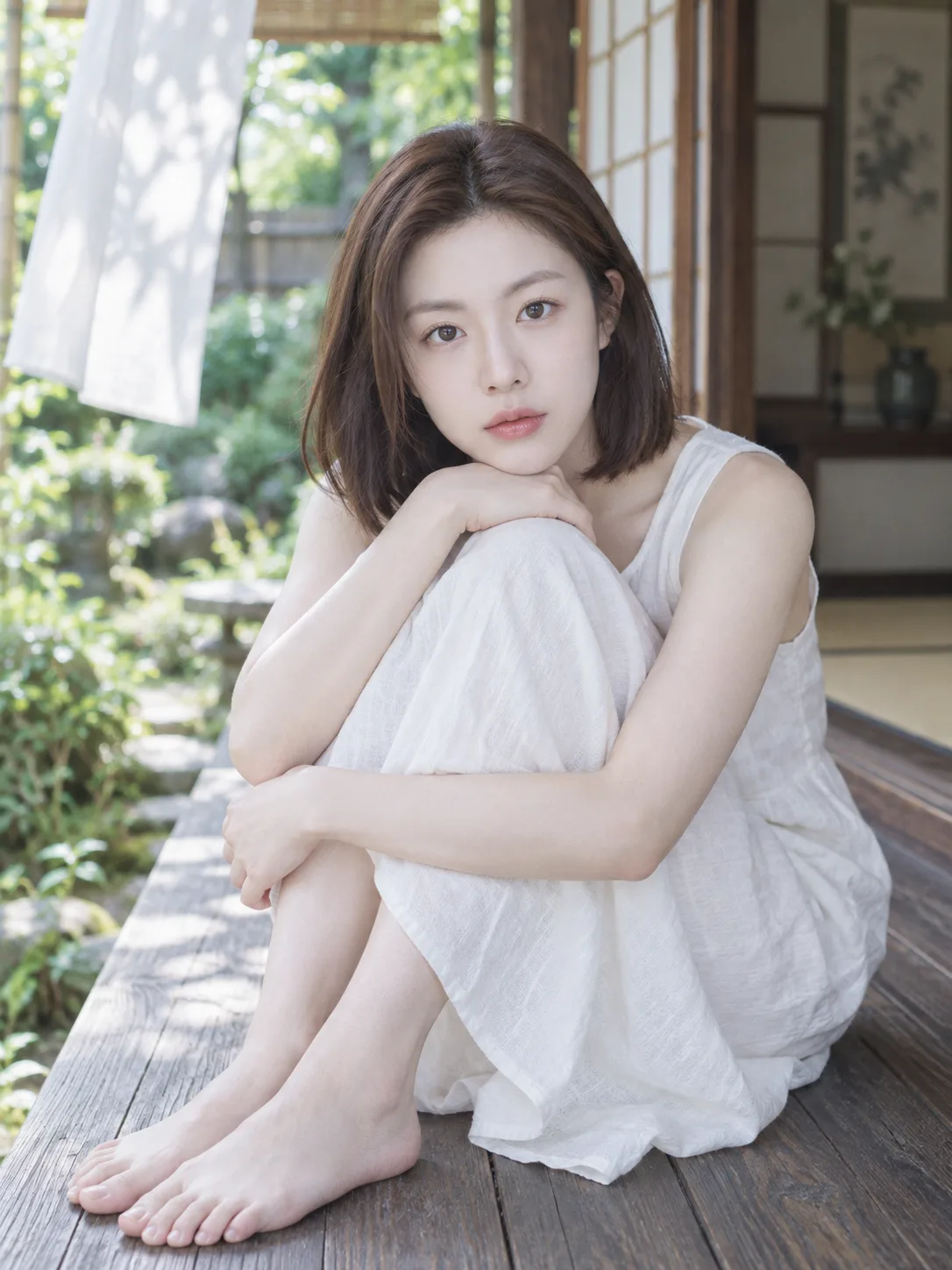 夏日缘侧的成年女性肖像