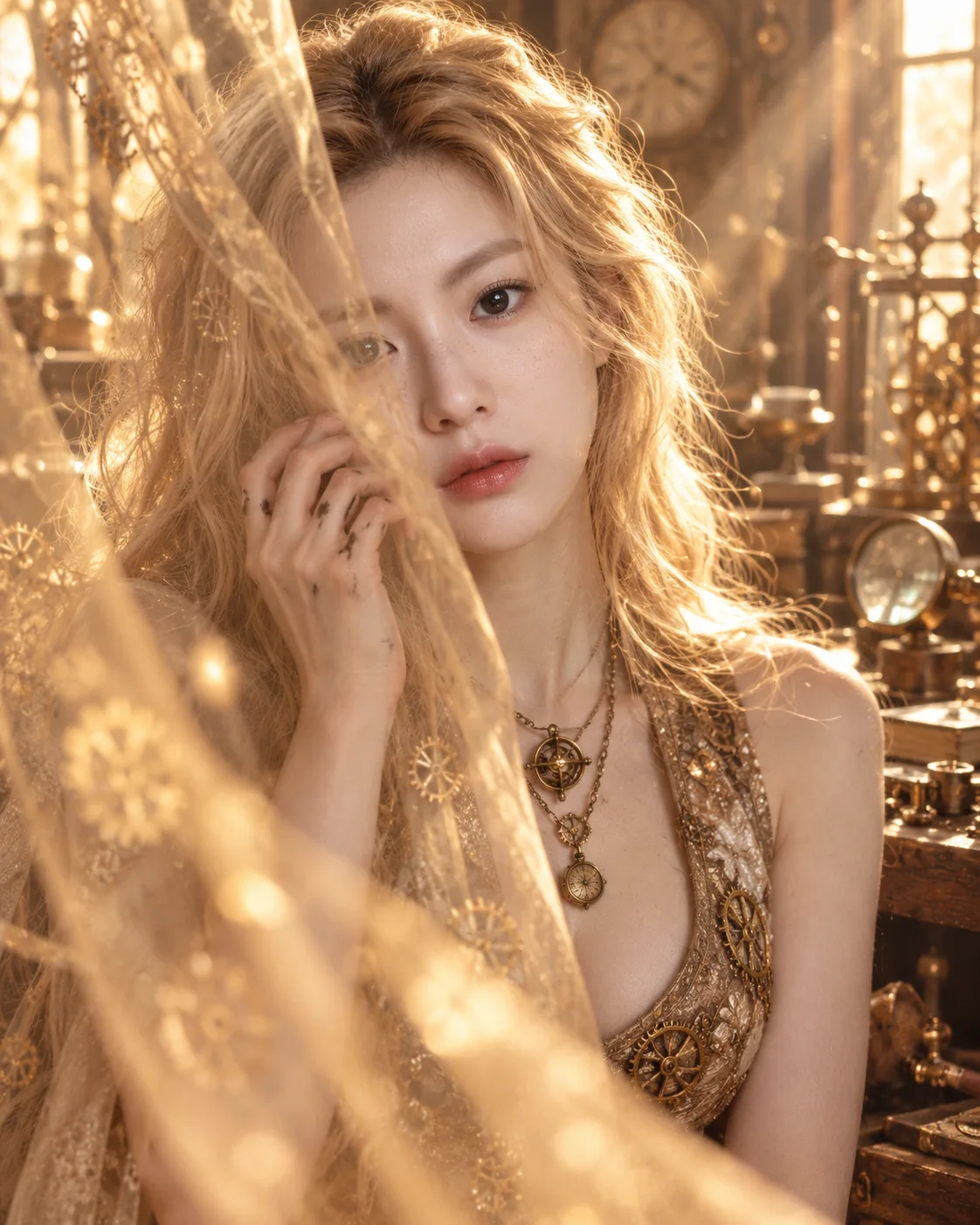 Golden Sorrow of Time: Veiled Horology Portrait