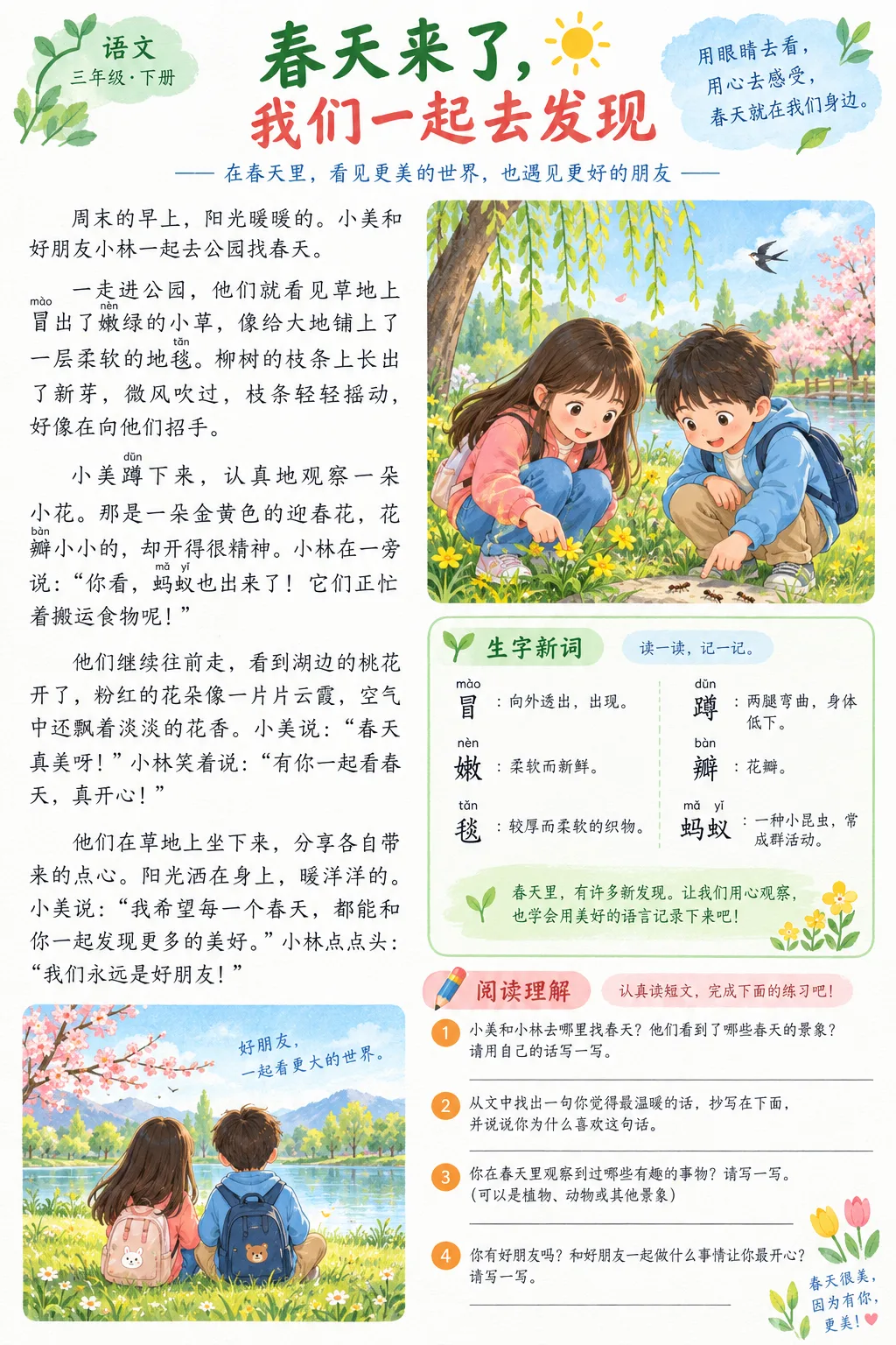 原创小学三年级语文课本内页