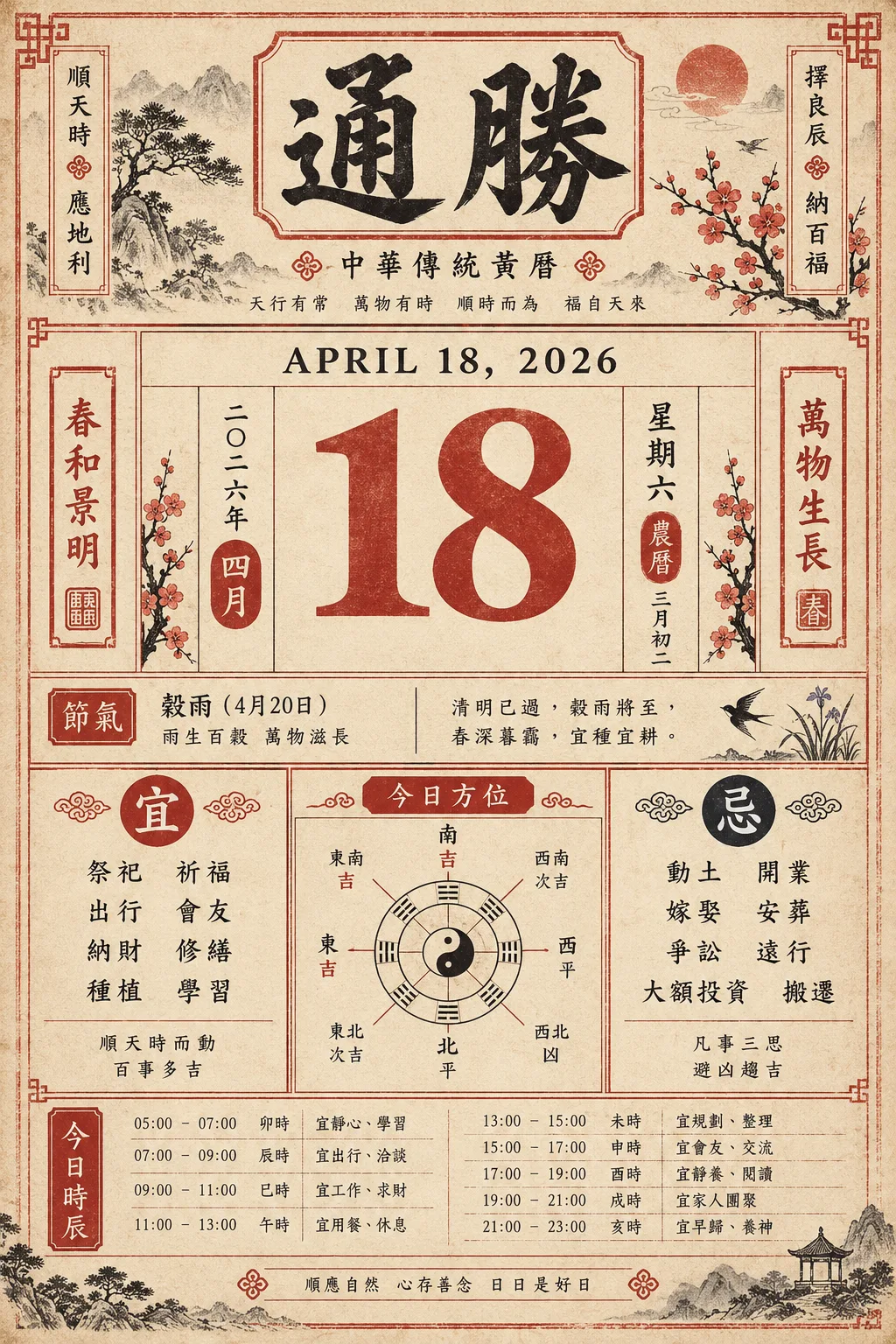 复古传统老黄历二零二六年四月十八