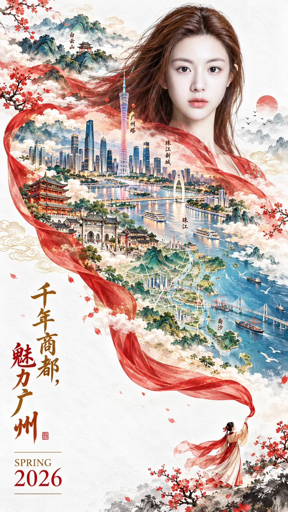 红绸幻化壮阔国潮羊城