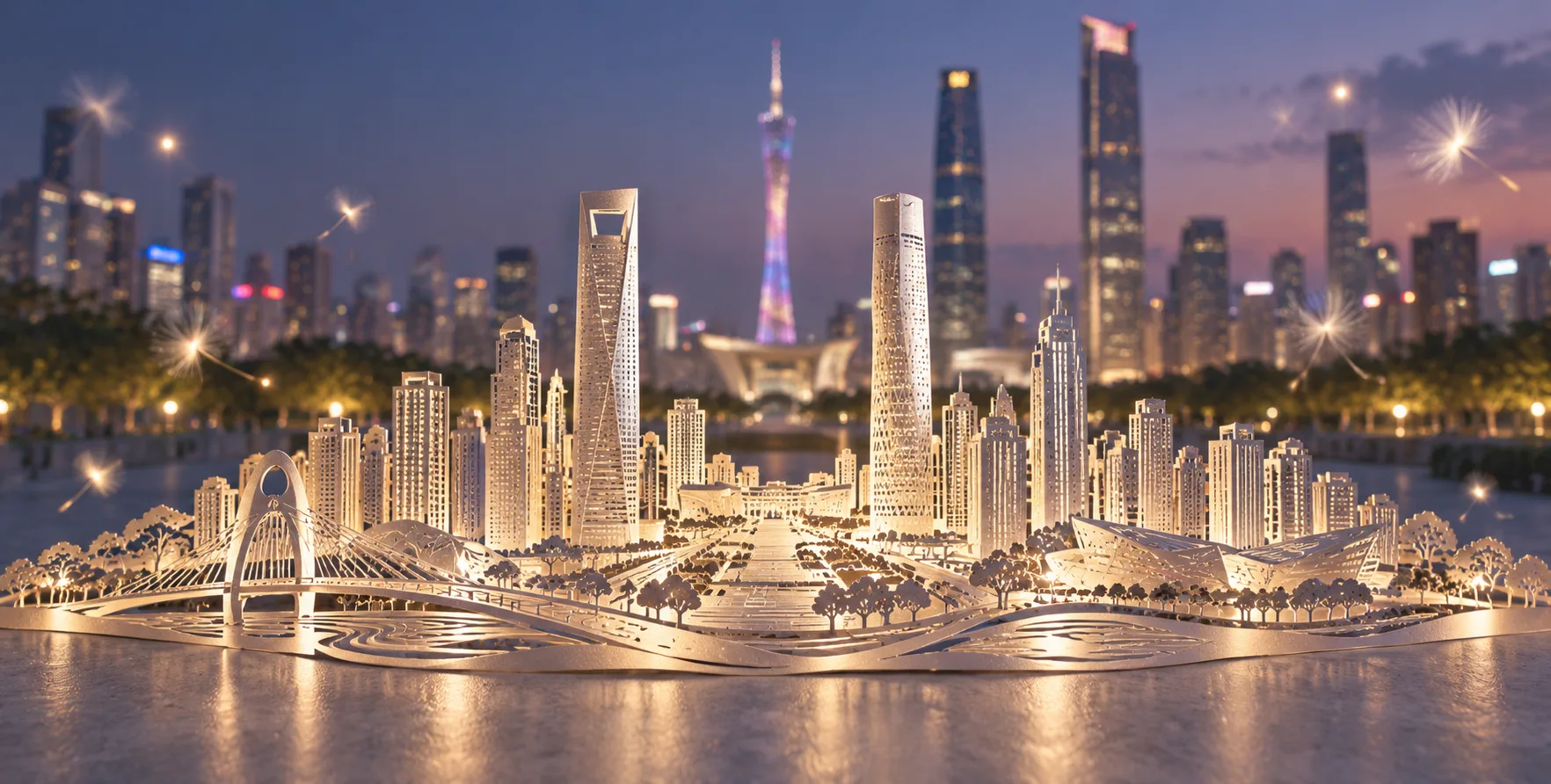 珠江新城剪纸璀璨夜景