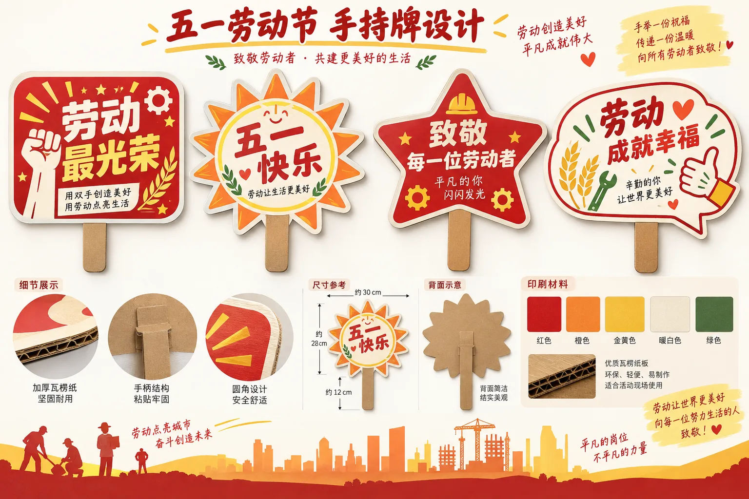 五一劳动节手举牌系列设计