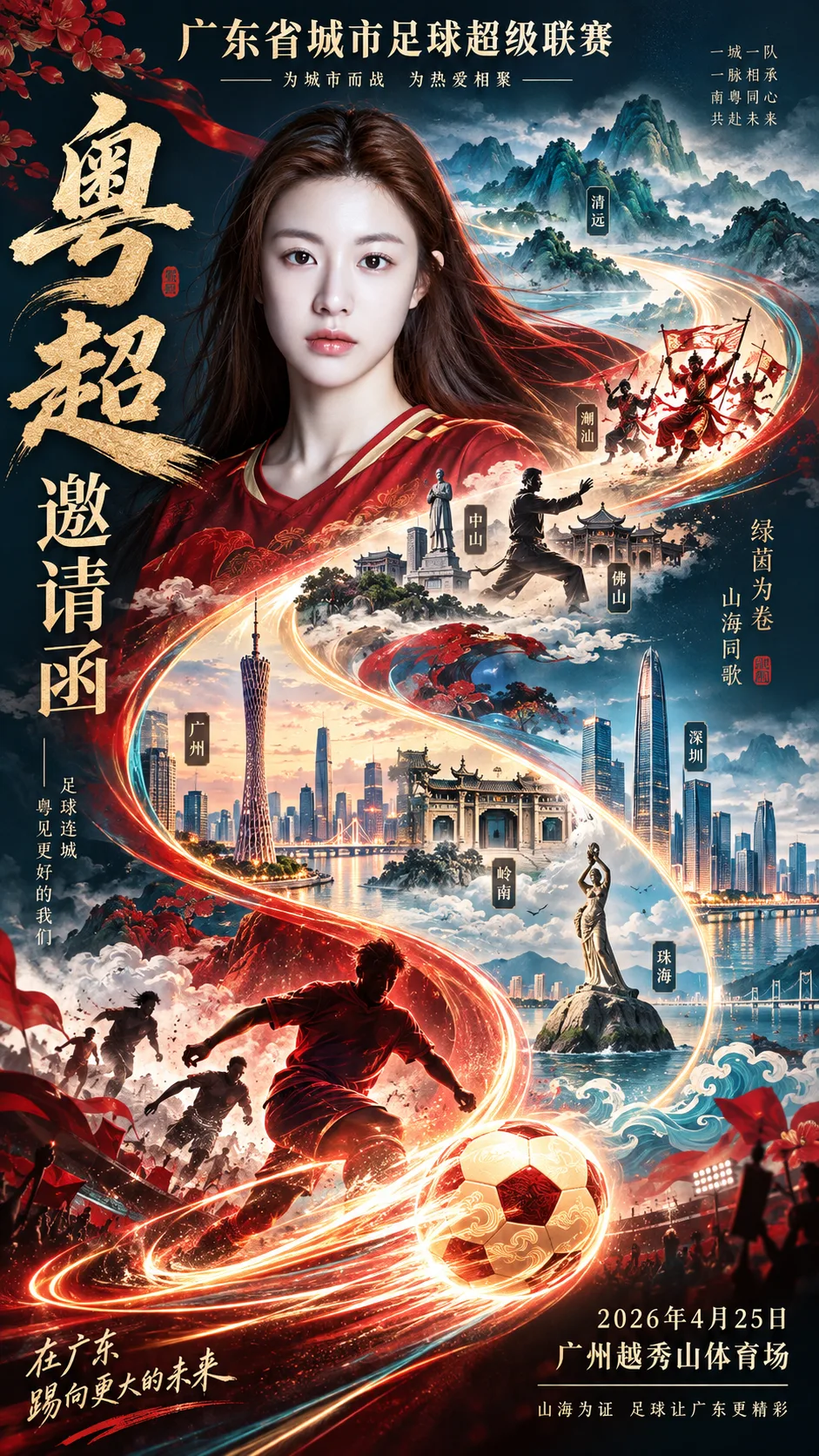 粤超联赛国潮风邀请函海报