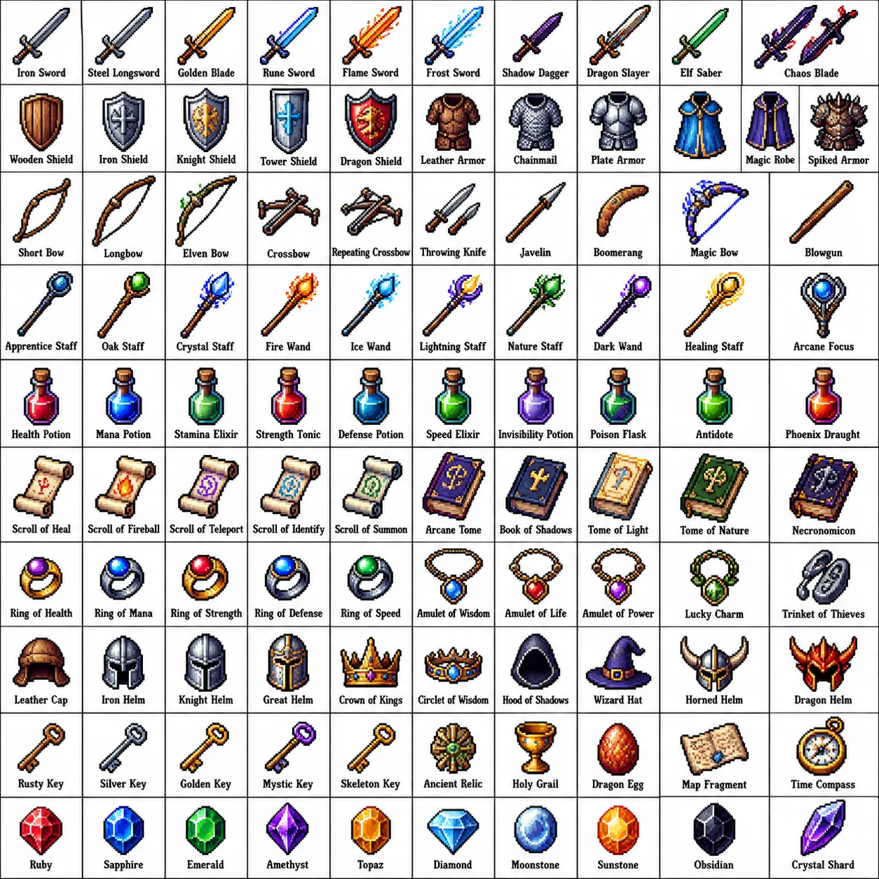 奇幻RPG百件像素风道具图鉴
