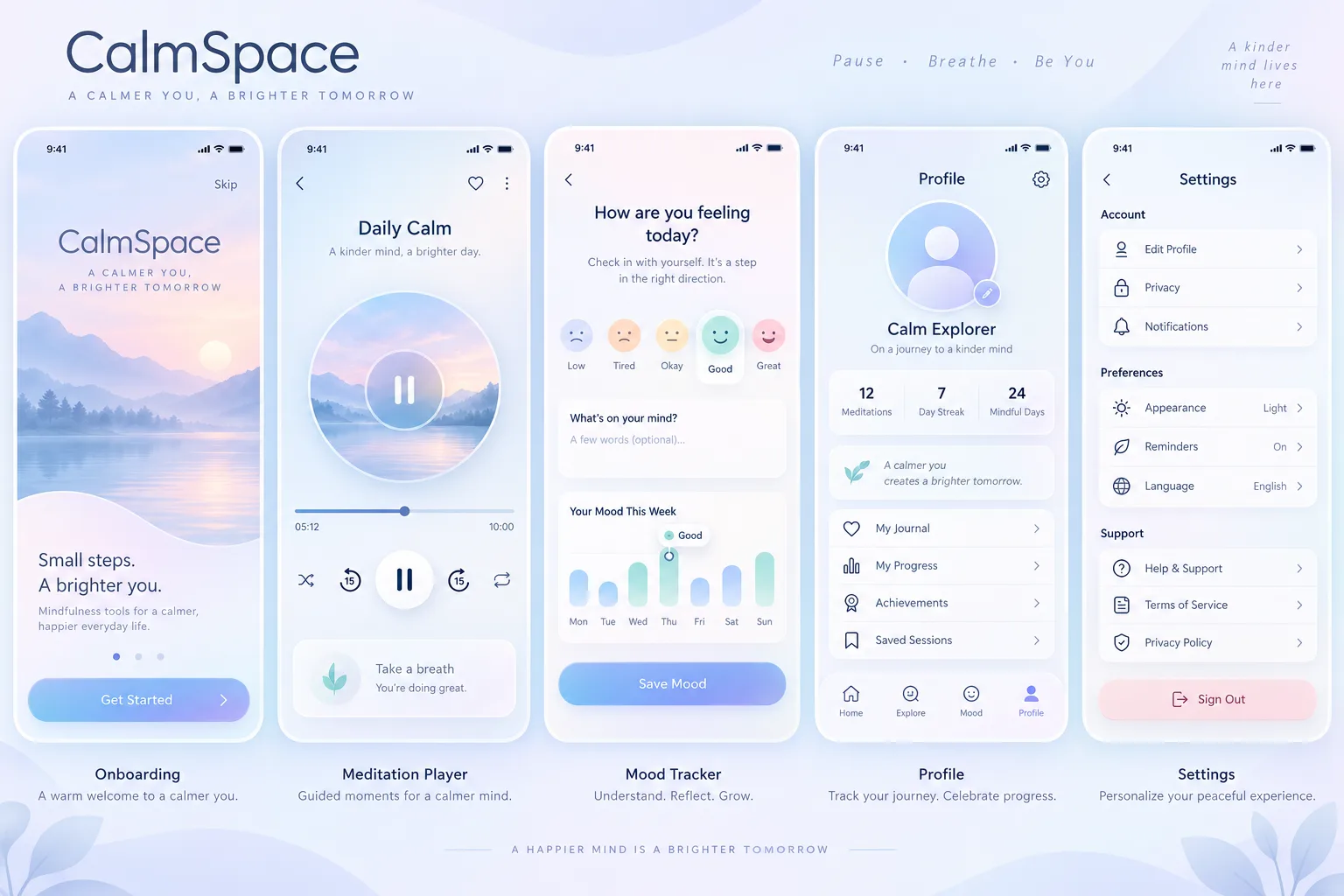 CalmSpace 心理健康应用界面套件