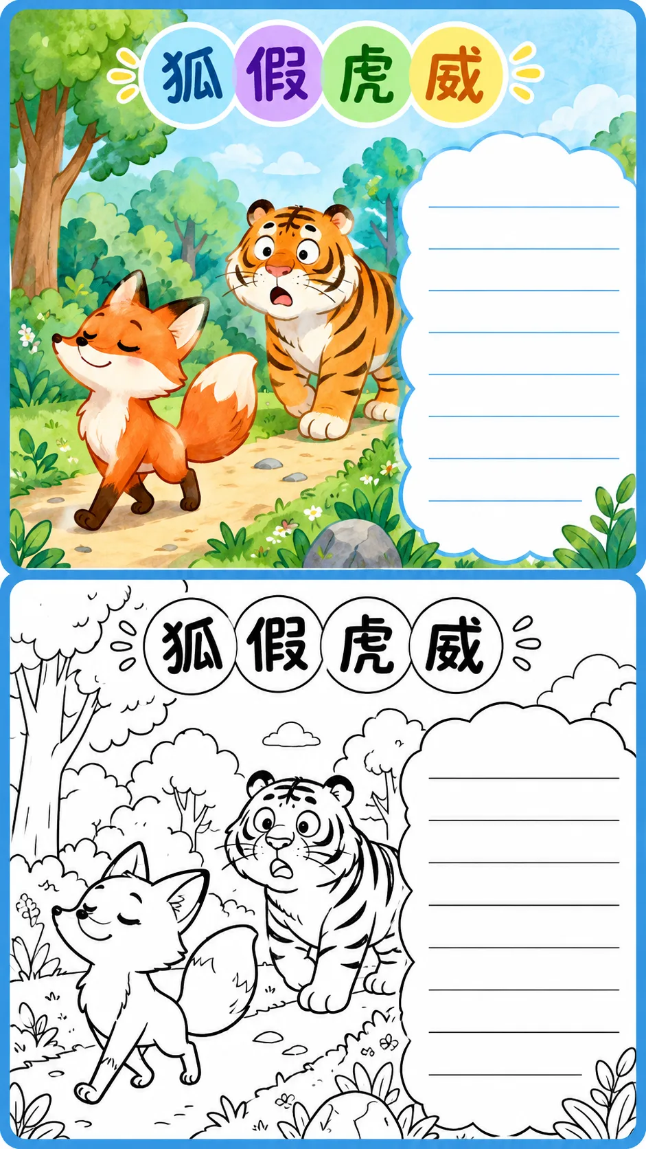 童趣手抄报涂色线稿模板