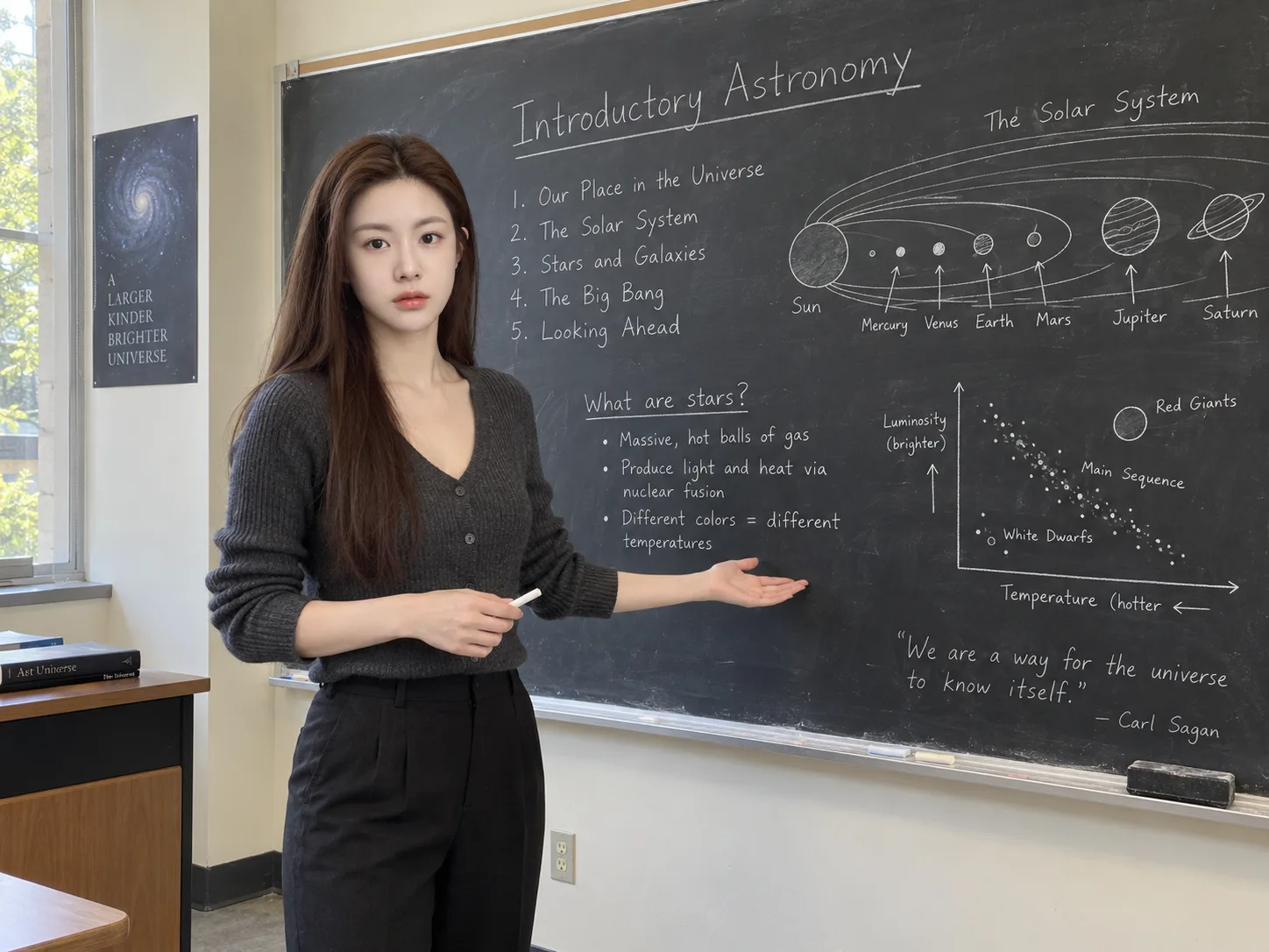 大学教师在清晰黑板前授课