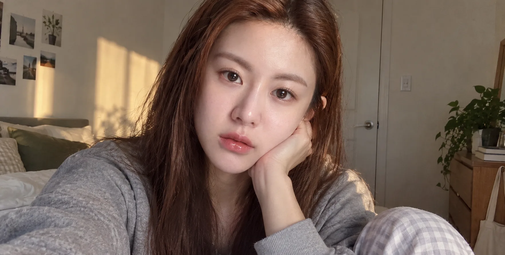 卧室里录制私密视频的害羞女孩