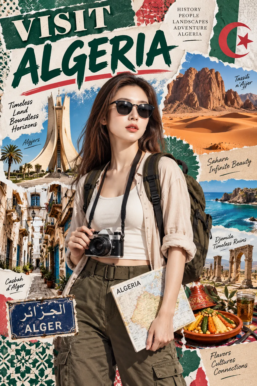 时尚游客探访阿尔及利亚旅行海报