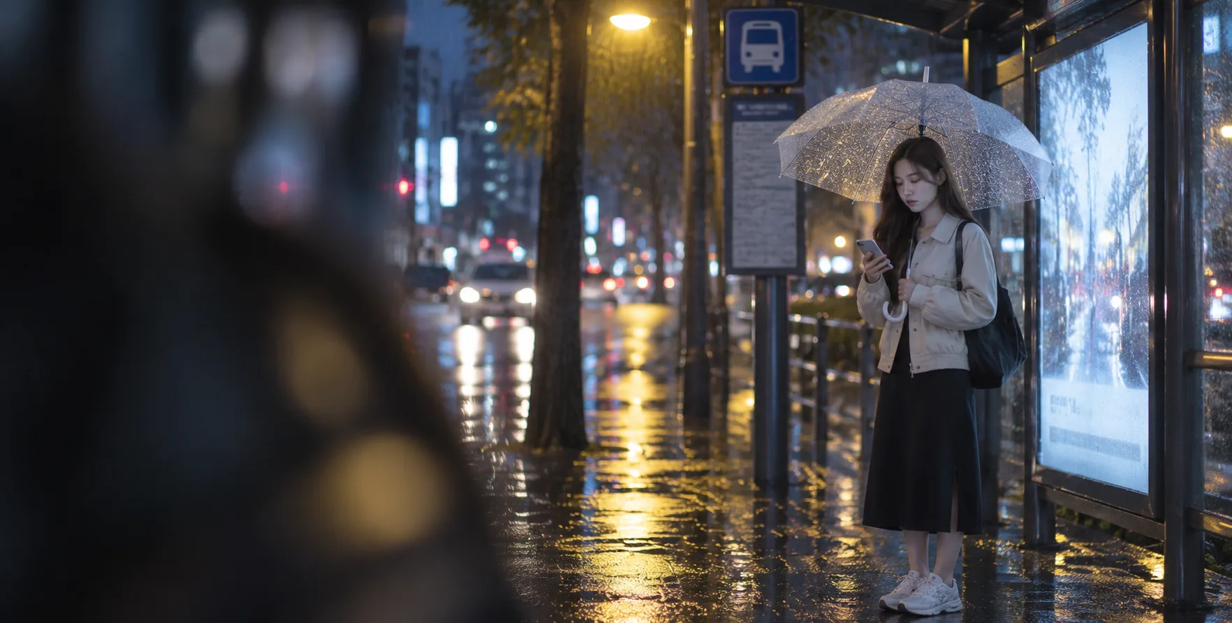 雨夜公交站的偶然一瞥