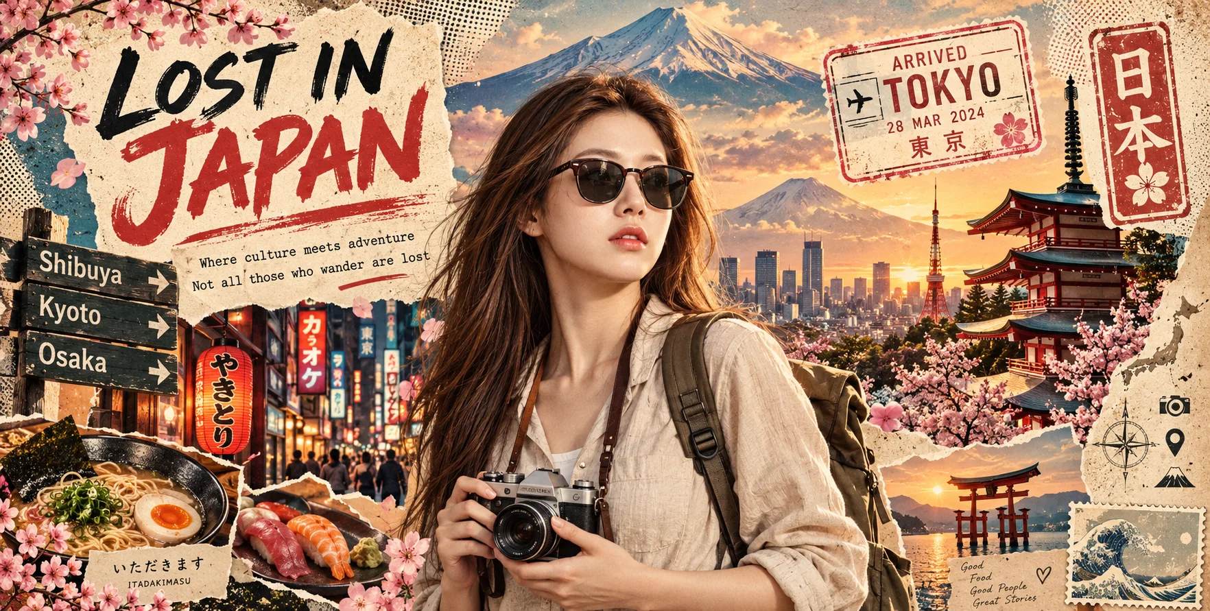 迷失在日本的高级旅行海报