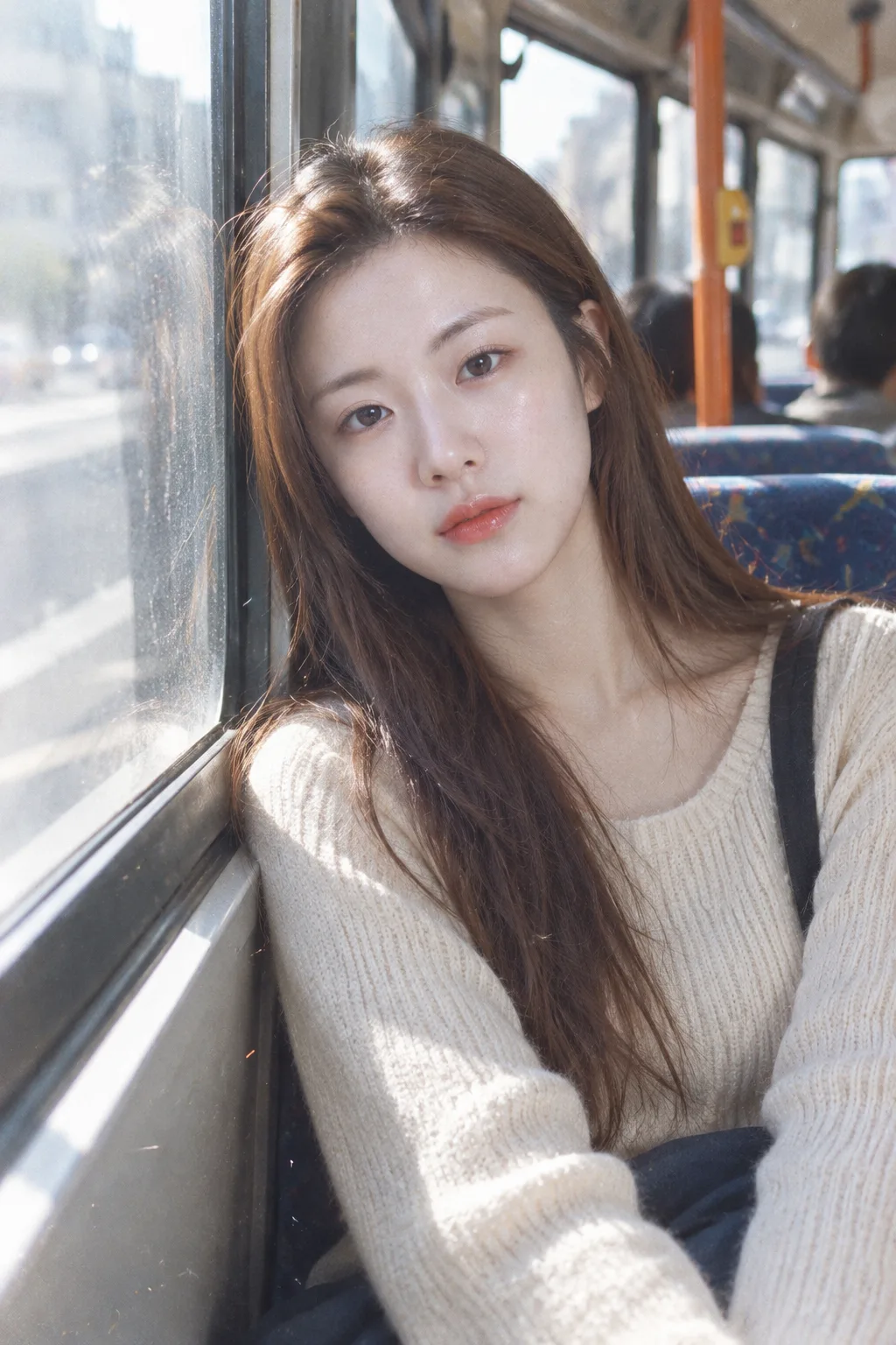 巴士窗边的日系胶片少女