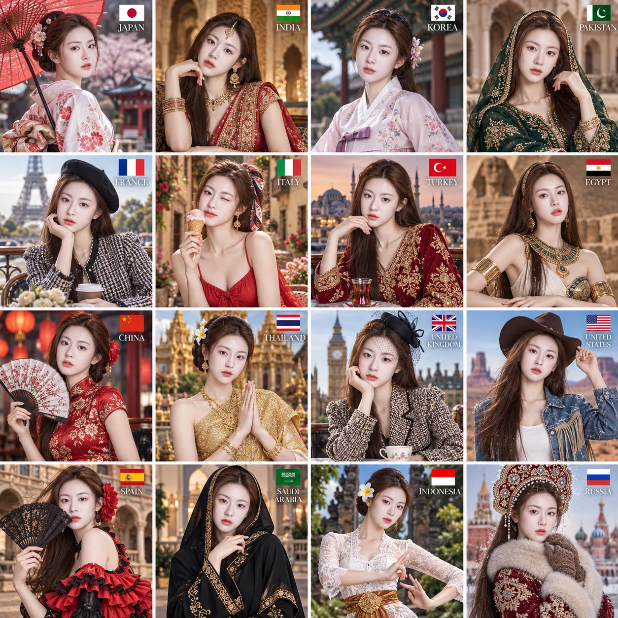十六国服饰美女拼贴画