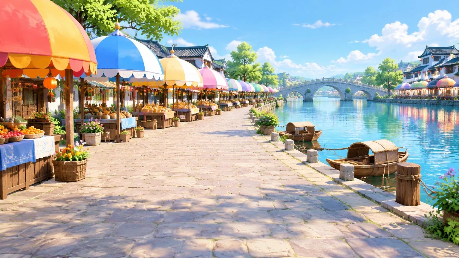 3D卡通动画场景图-河边集市