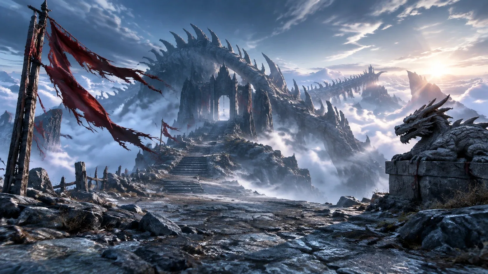 3D奇幻RPG场景图-龙脊山隘