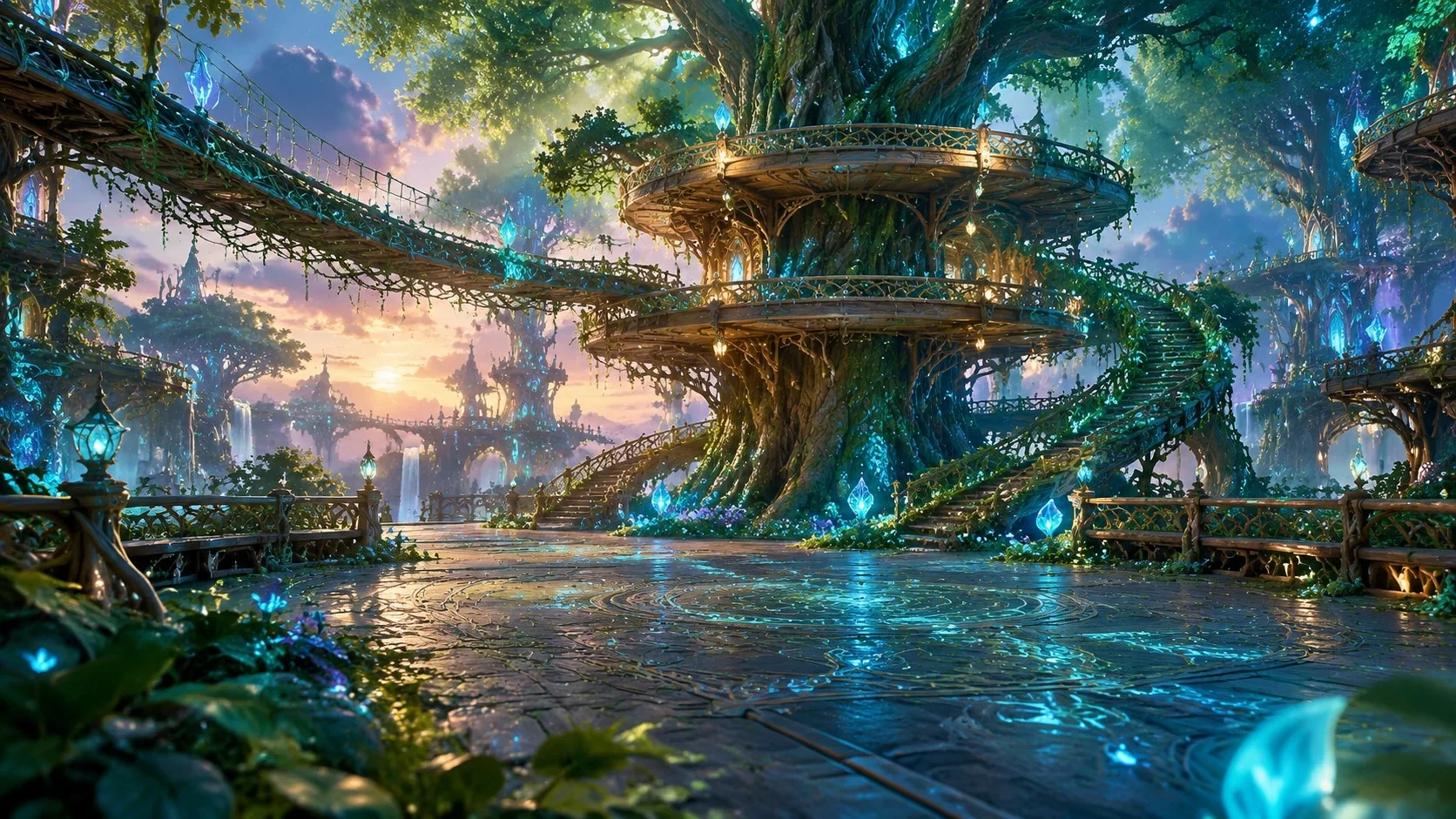 3D奇幻RPG场景图-精灵树城广场