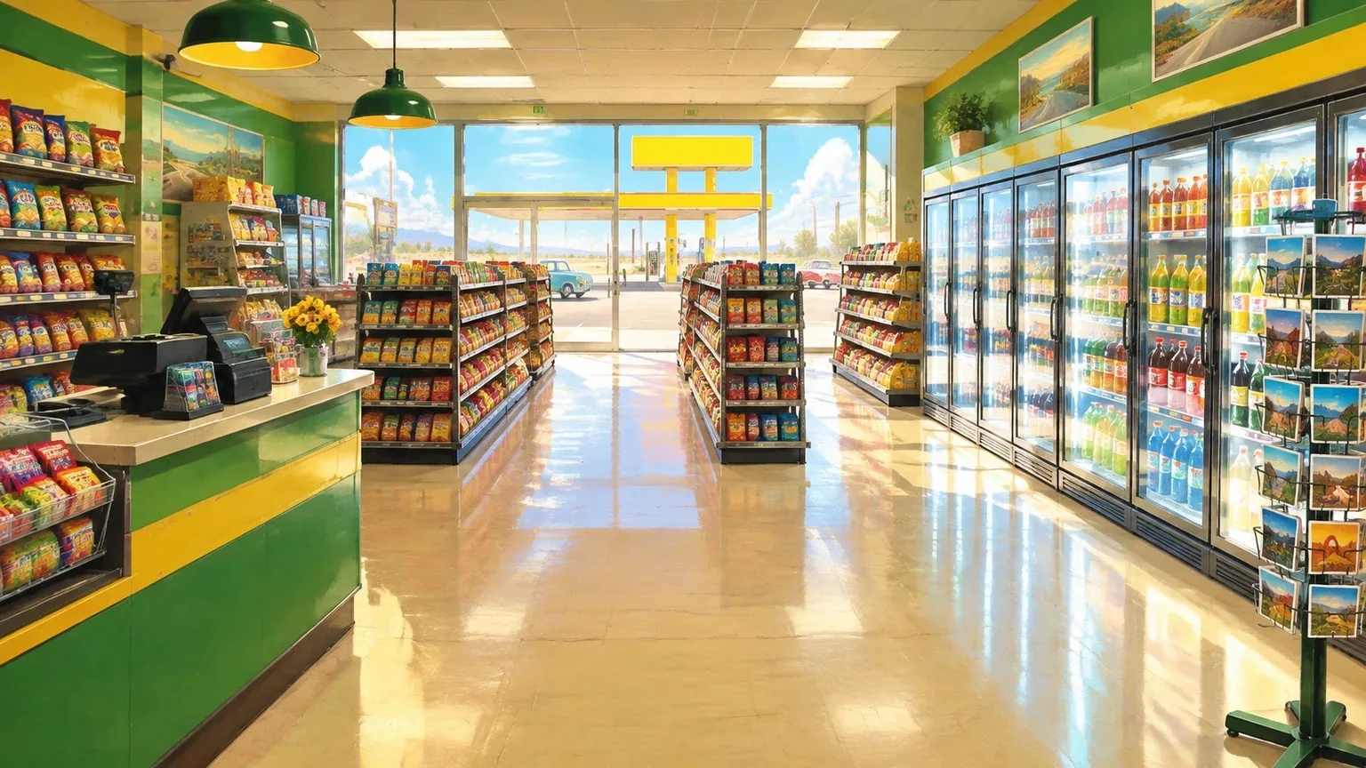 美式复古海报场景图-加油站便利店