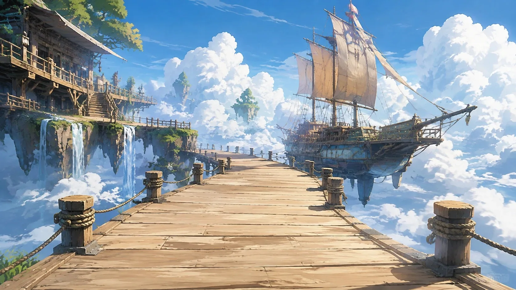 动漫概念原画场景图-浮空岛码头