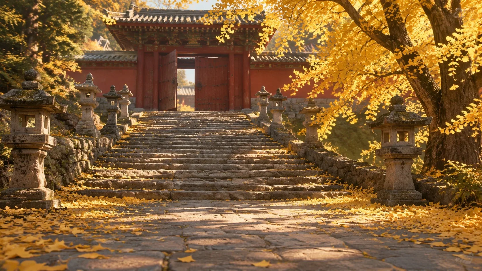 韩式古装场景图-山寺石阶