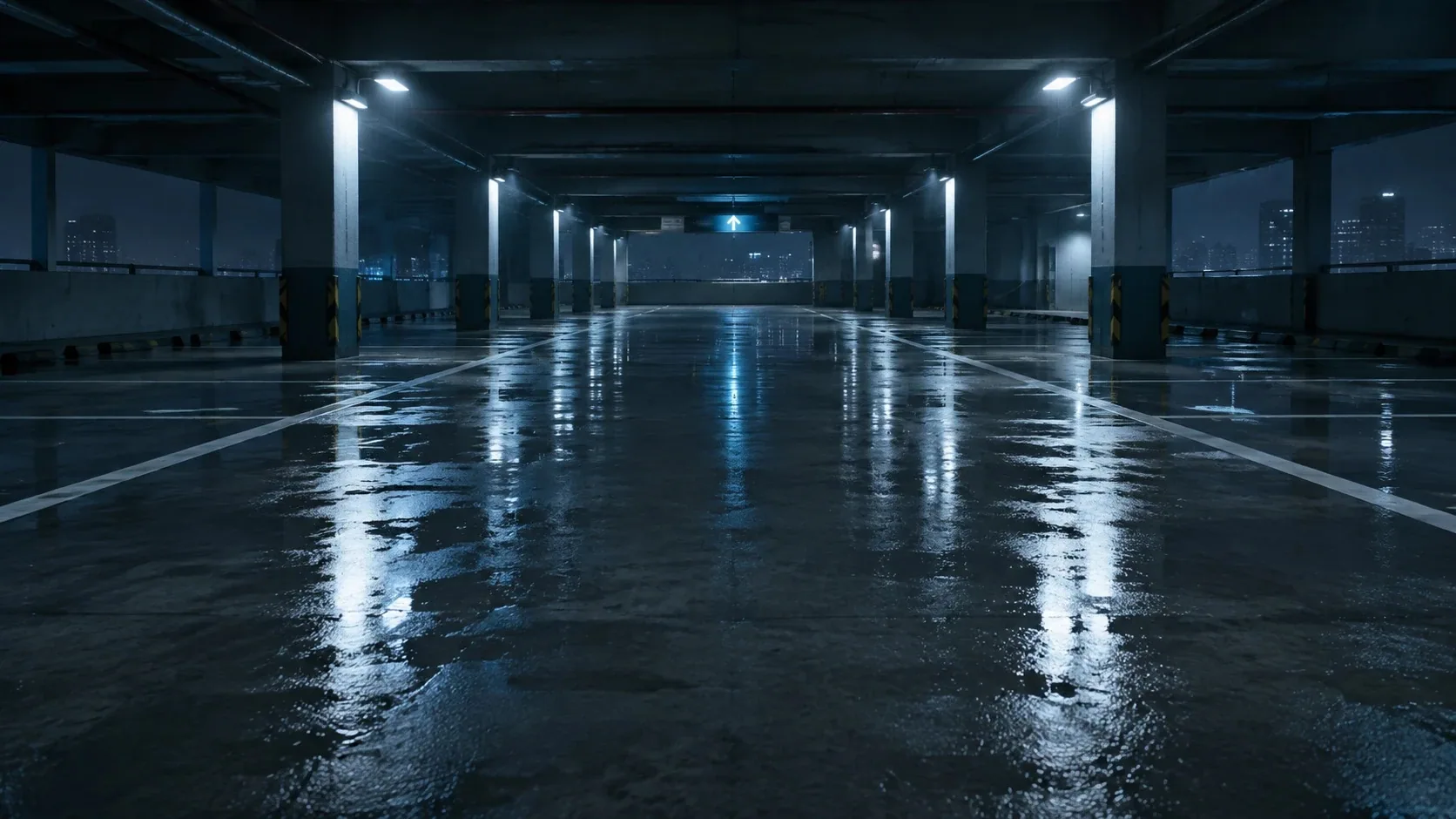 韩式冷峻电影场景图-雨夜停车场